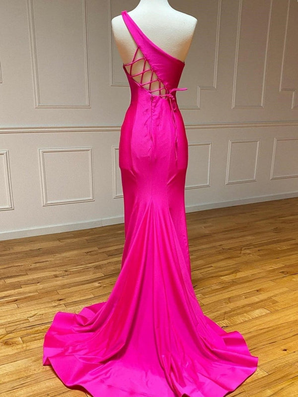 Pink Mermaid One Shoulder Long Prom Dress - KissProm