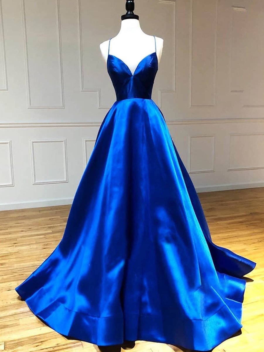 A-line Royal Blue Fashion Elegant Sexy Long Satin Prom Dresses main image 1
