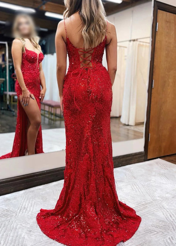 Mermaid Spaghetti Straps Appliques Prom Dress with Slit – Prom Dress by KissProm | Available at KissProm