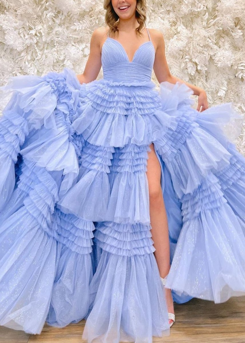 m*k様 theredthread V tulle dress long Tulle Deep V Neck Spaghetti Straps Long Prom Dress