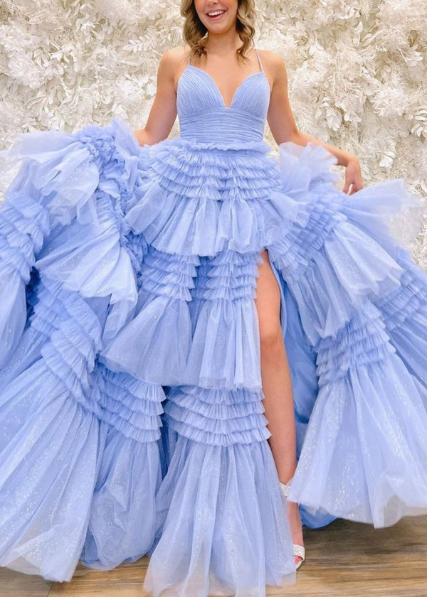 Amanda | Tulle Deep V Neck Spaghetti Straps Long Prom Dress