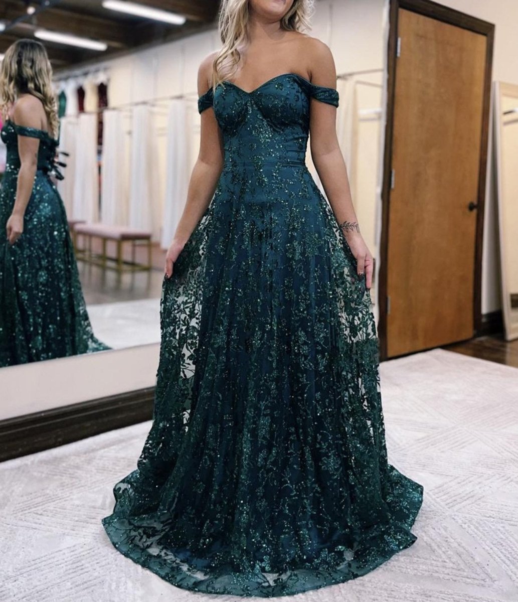 Glitter Mermaid Off The Shoulder Dark Green Long Prom Dress Dark Green / 16 Glitter Mermaid Off The Shoulder Dark Green Long Prom Dress Dark Green / 16