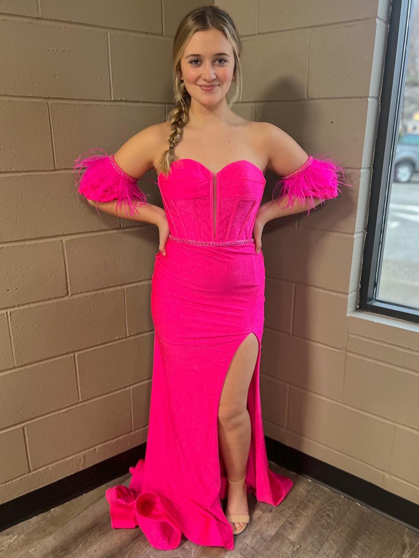 Iliana | Pink Mermaid Strapless Tight Long Prom Dress With Slit