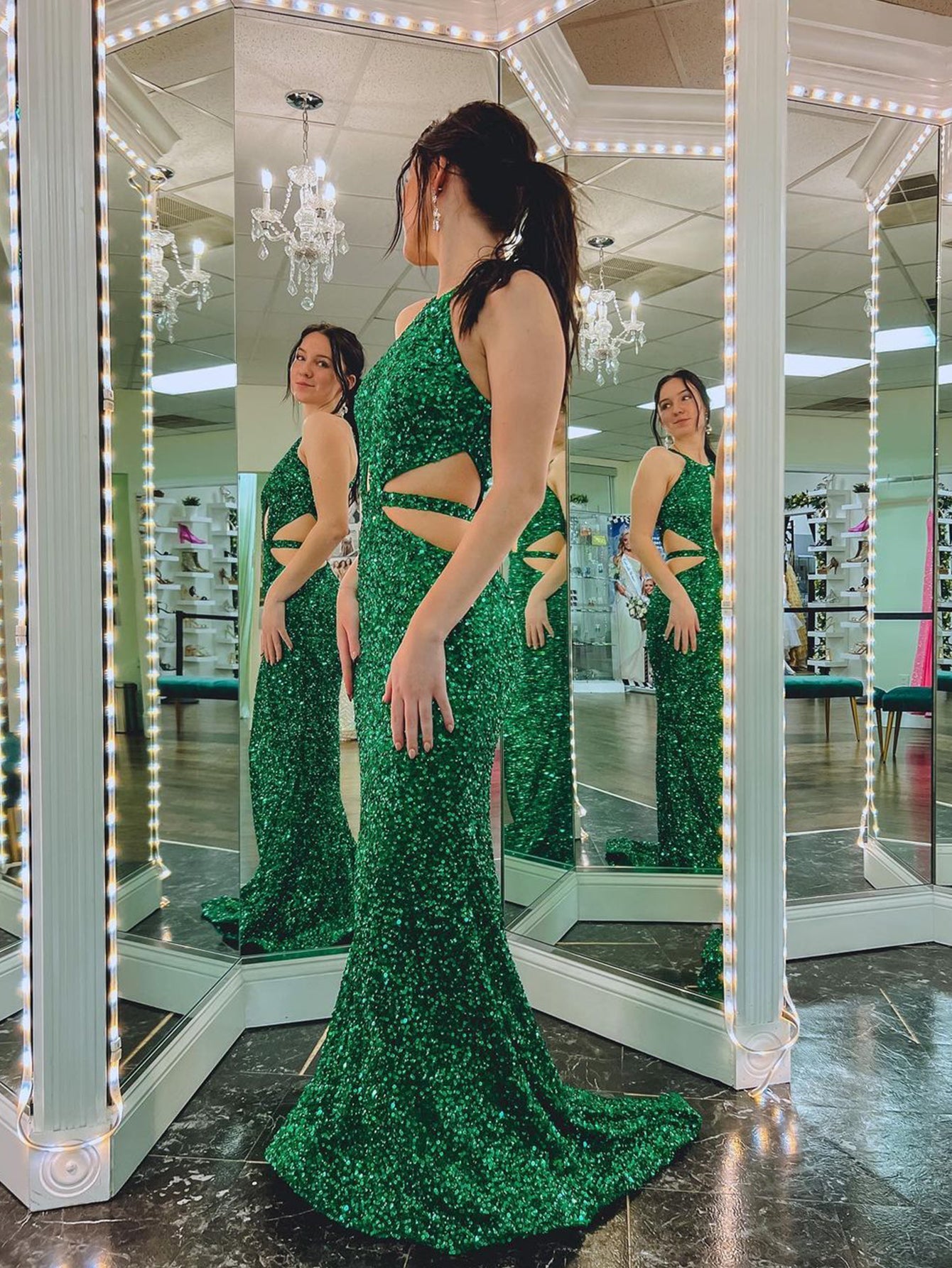 Cutout Mermaid Green Backless Long Prom Dress