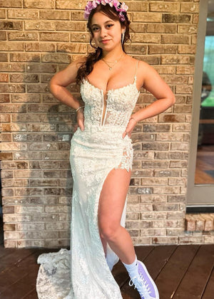 Mermaid Spaghetti Straps Appliques Prom Dress with Slit – Prom Dress by KissProm | Available at KissProm