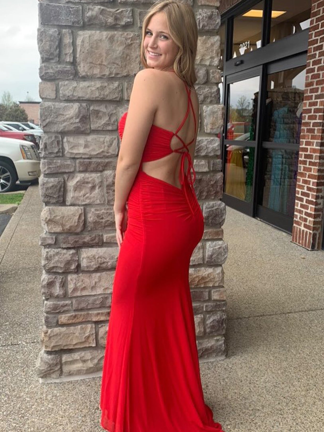 Red Sweetheart Neck Backless Cutout Mermaid Long Prom Dress