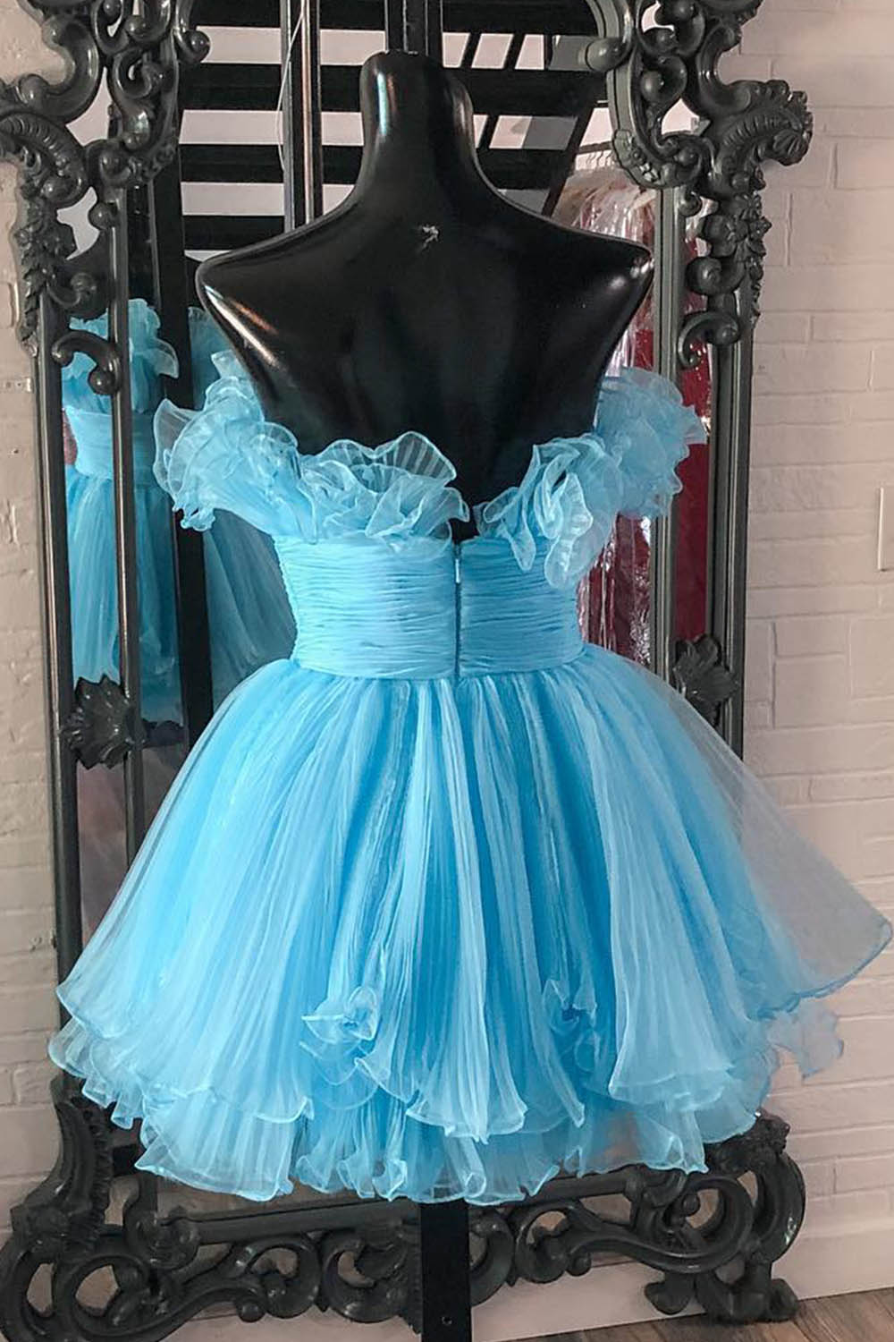 Amaia | Blue A-Line Strapless Ruffled Short Homecoming Dress