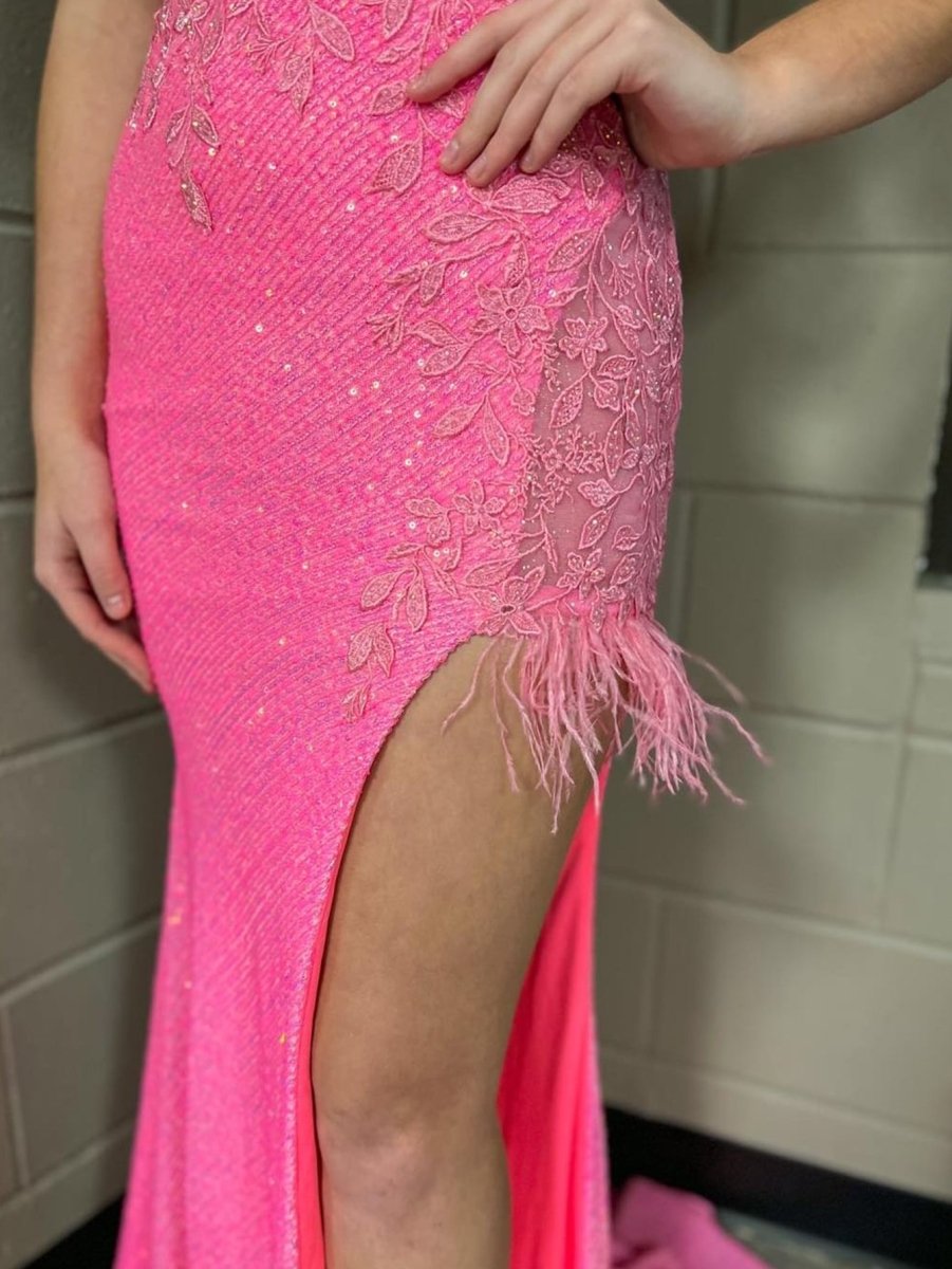 Pink Mermaid V Neck Backless Tight Long Prom Dress With Slit