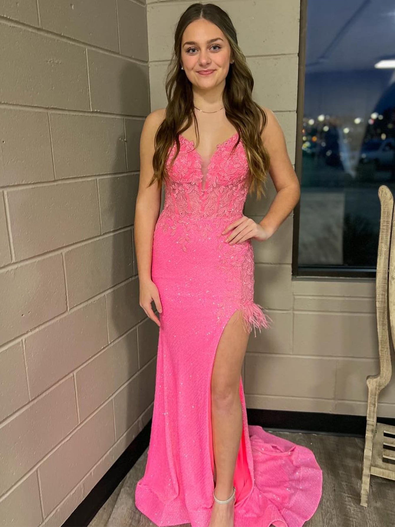 Arlette | Pink Mermaid V Neck Backless Tight Long Prom Dress With Slit