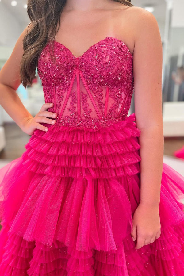 Adelyn |A-Line Sweetheart Tiered Long Tulle Prom Dress