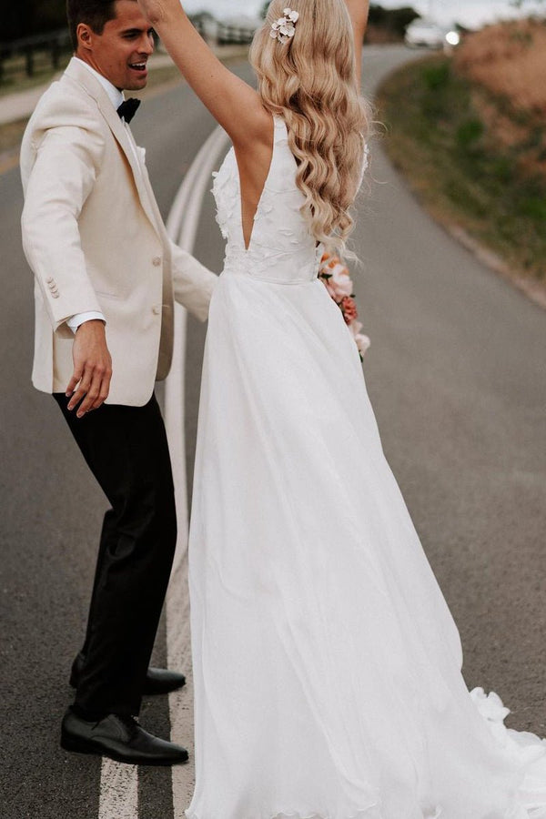 A Line White Chiffon Prom Dress Wedding Dress main image 0