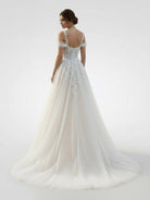 Elodika | A - Line Off - The - Shoulder Tulle Wedding Dresses With Appliques Lace - KissProm