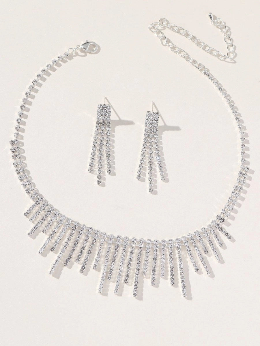 Tassel Necklace Earrings Pendant Two Piece Set - KissProm