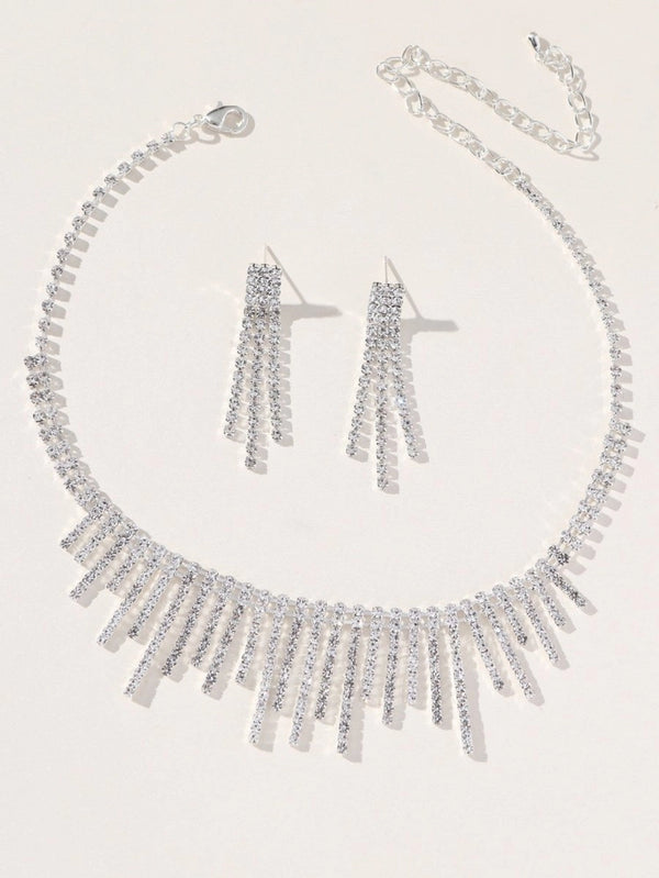 Tassel Necklace Earrings Pendant Two Piece Set - KissProm