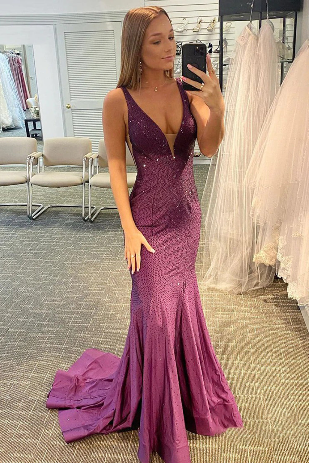 Alma |Mermaid V-neck Beaded Mermaid Prom Dress