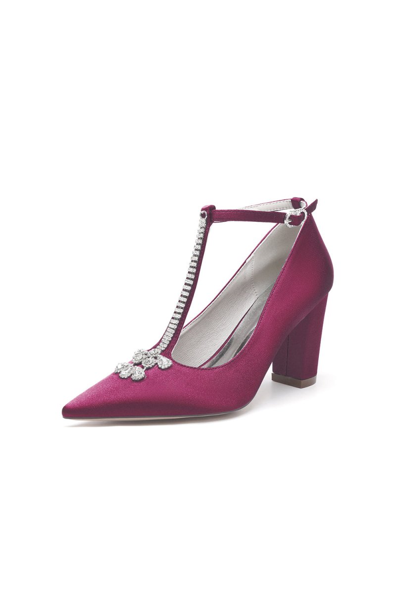 White Leather Pump with Silver Chain and Crystal Accent - KissProm