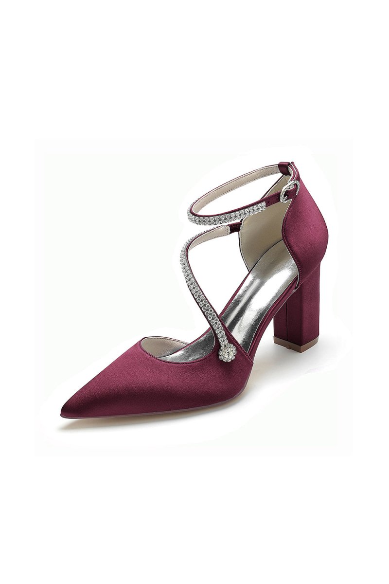 White Satin Pump with Cross - Strap and Beaded Buckle - KissProm