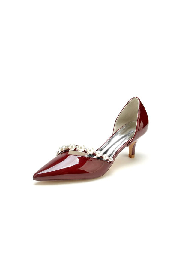 Pointed Toe Patent Leather Flats with Pearl - KissProm