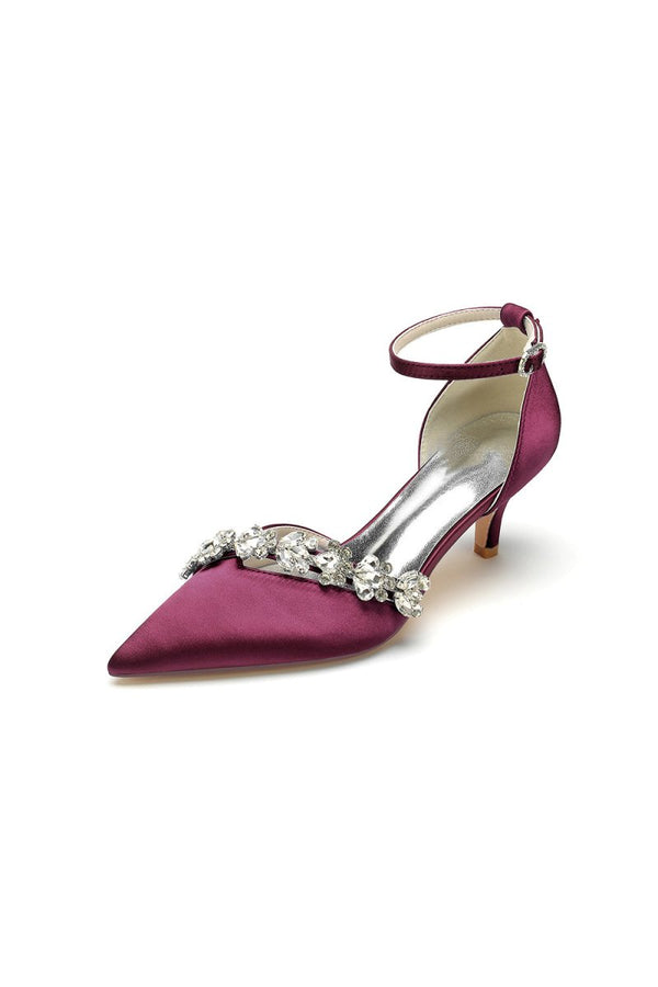 Elegant Pointed Toe Rhinestone Kitten Heels - KissProm
