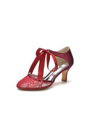 Elegant White Lace High Heels with Bow Accent - KissProm
