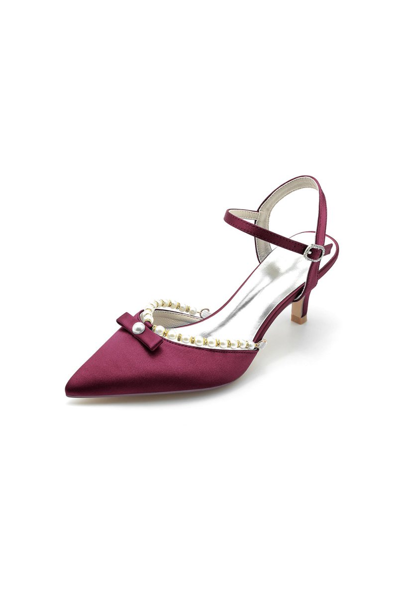 Pearl Satin Pointed Toe High Heels - KissProm