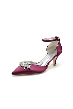 Pointed Toe Rhinestone Kitten Heels - KissProm