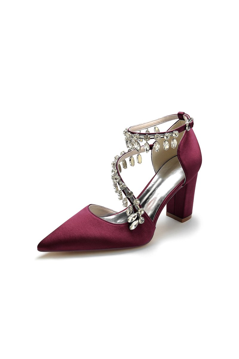 White High Heels with Chain and Crystal Accent - KissProm