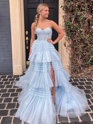 Adelyn |A-Line Sweetheart Tiered Long Tulle Prom Dress