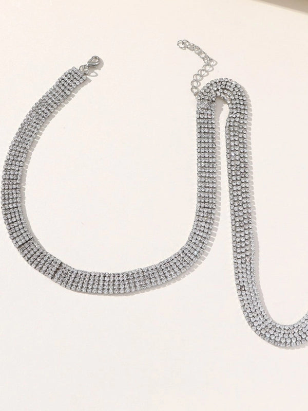 Silver Simple Tassel Rhinestones Necklace - KissProm