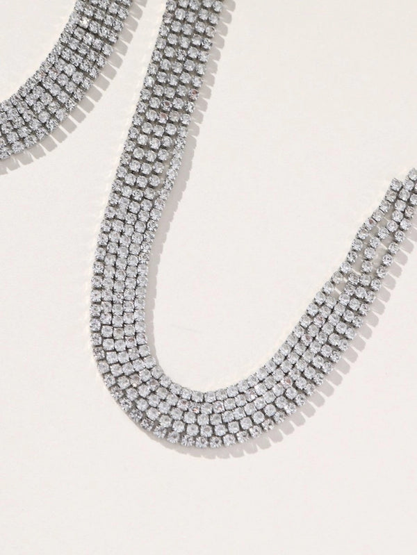 Silver Simple Tassel Rhinestones Necklace - KissProm