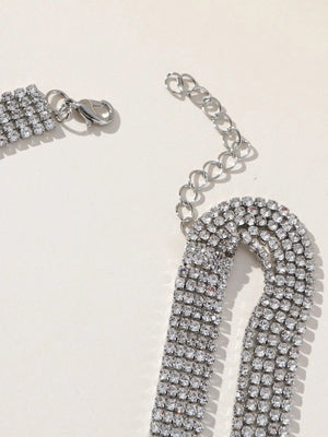 Silver Simple Tassel Rhinestones Necklace - KissProm