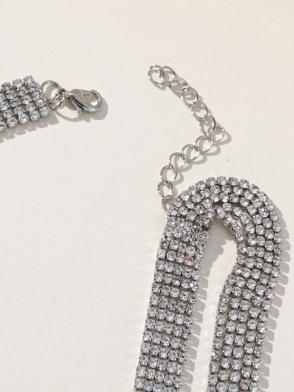 Silver Simple Tassel Rhinestones Necklace - KissProm
