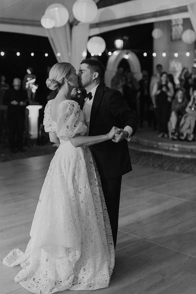 A-Line Square Neck Vintage Lace Wedding Dresses – Wedding Dresses by KissProm | Available at KissProm