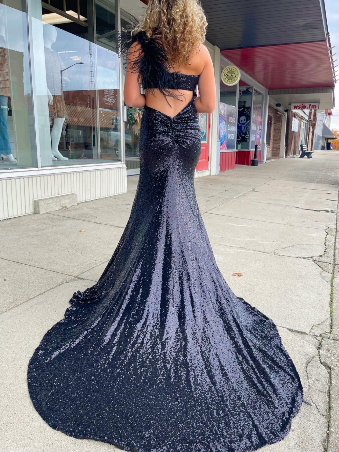One Shoulder Sparkly Unique Black Mermaid Prom Dress