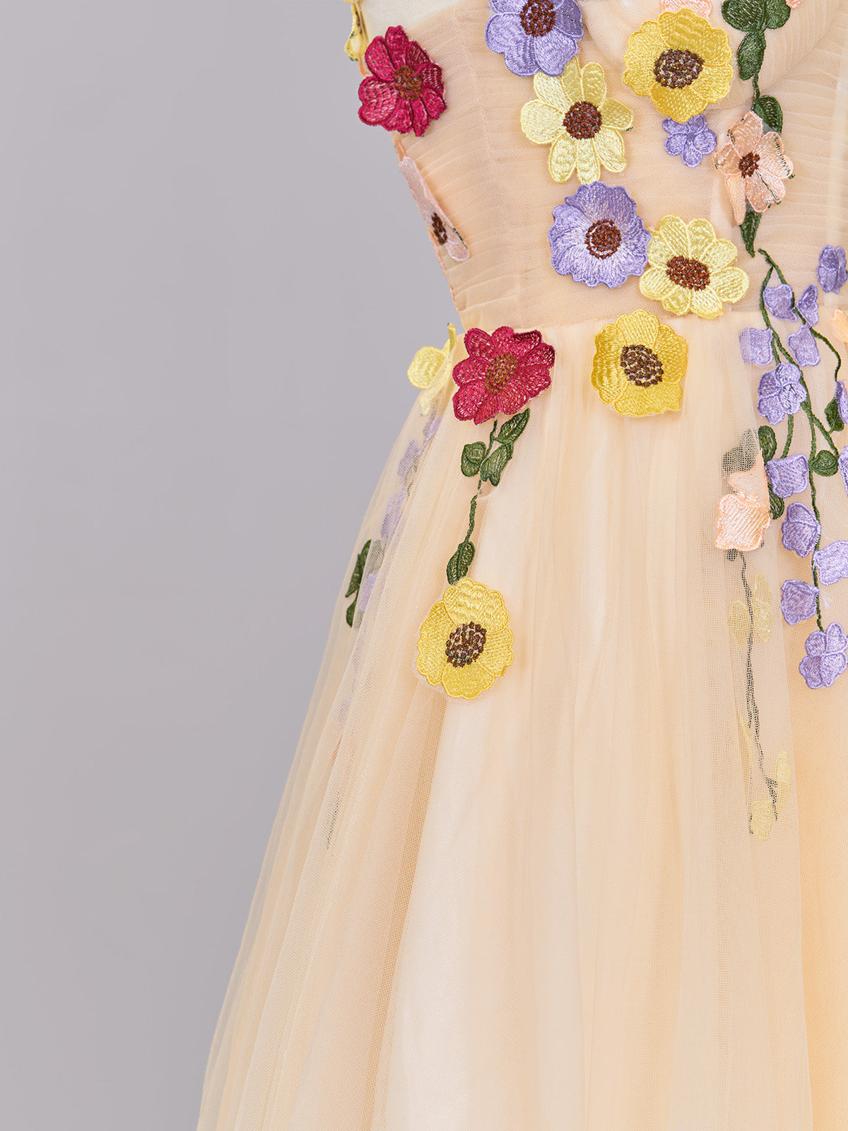 Quinta |A line Tulle Homecoming Dress with 3D Flowers