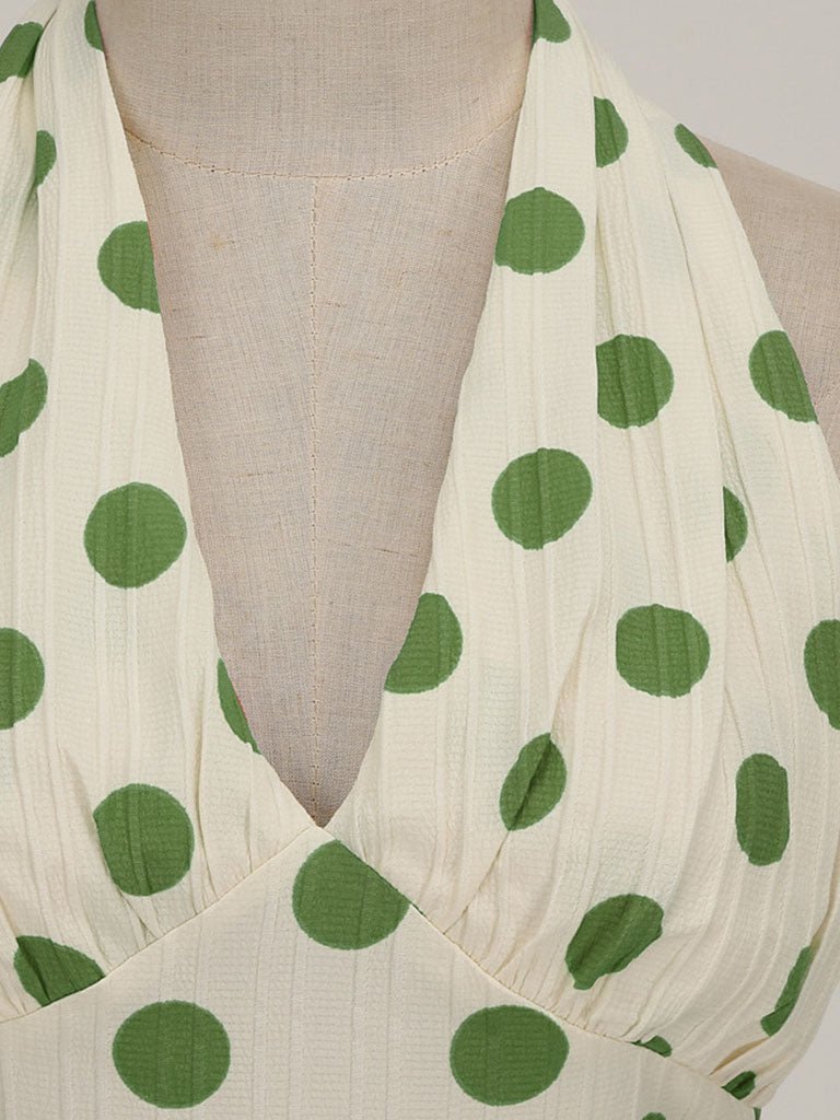 Polka Dots Halter Audrey Hepburn Style 1950S Vintage Dress With Bow Ba