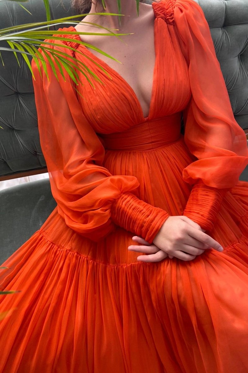 fitted lace wedding dress Sparkly Orange Sequins Mermaid Long Prom Dress main image 1