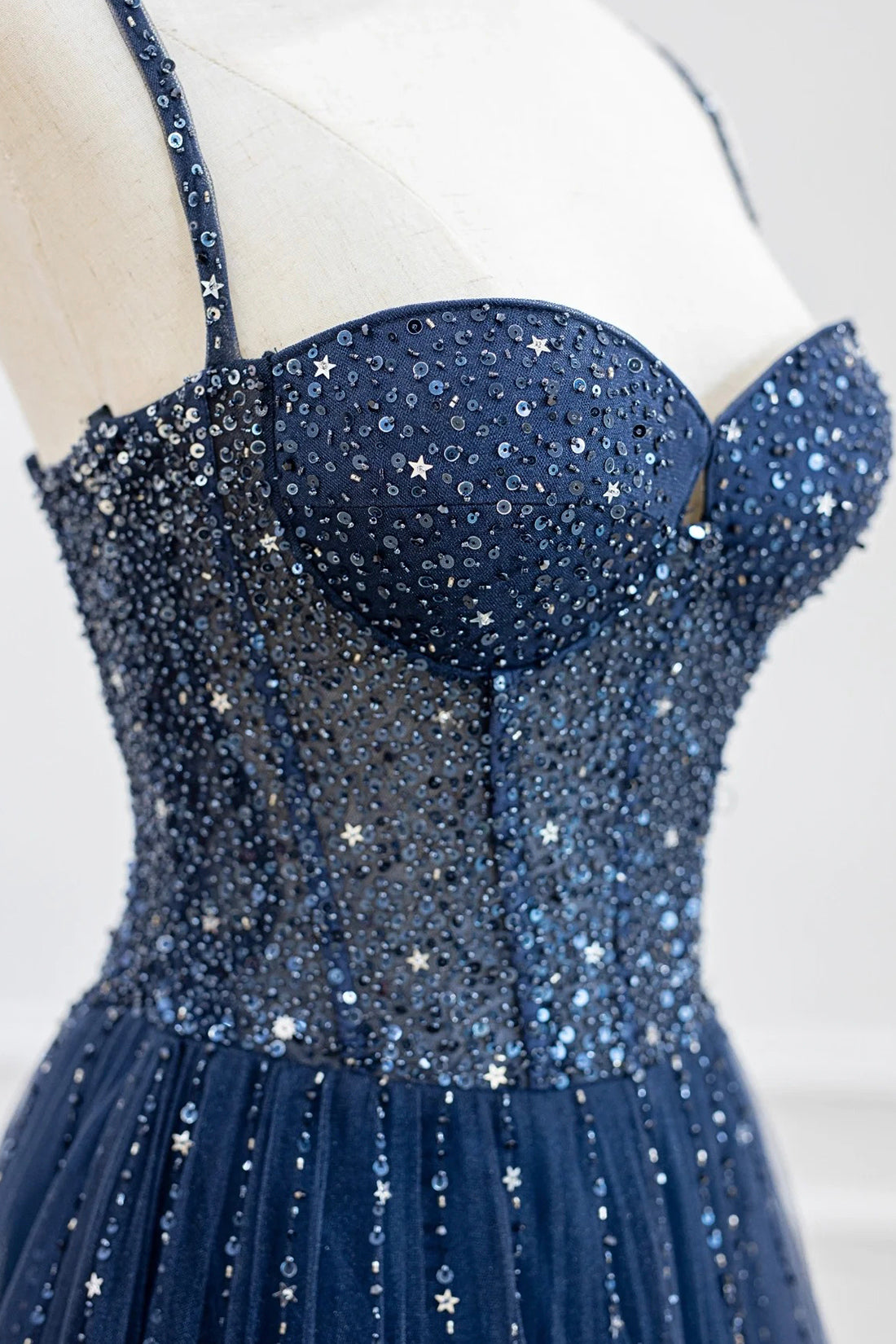 Marceline | Blue Tulle Beaded Long Prom Dress Formal Dress