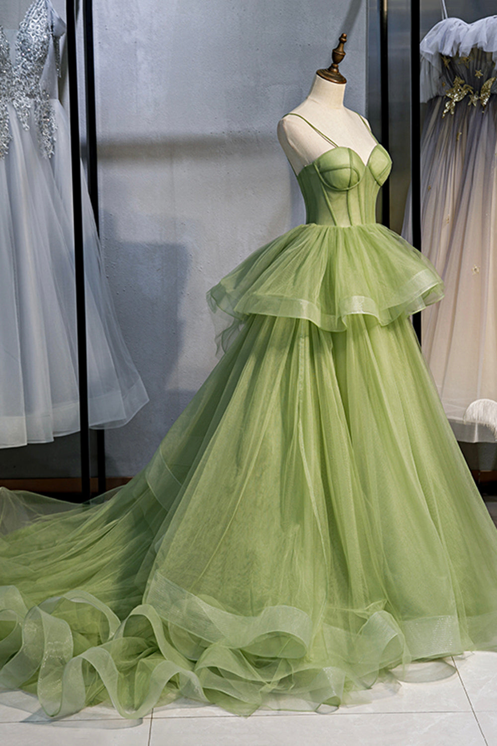 Ellianna | Green Sweetheart Tulle Long Prom Dress, Beautiful A-Line Evening Graduation Dress