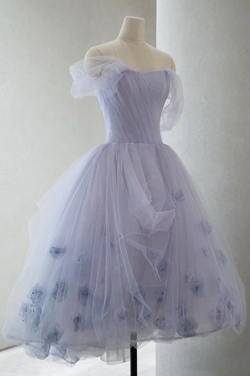 Purple Tulle Sequins Short A-Line Prom Dress, Cute Homecoming Party Dress main image 0