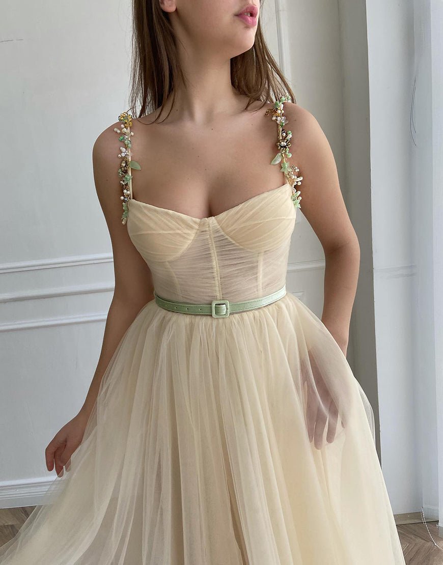 Ally | Apricot Homecoming Dress with Beading - KissProm