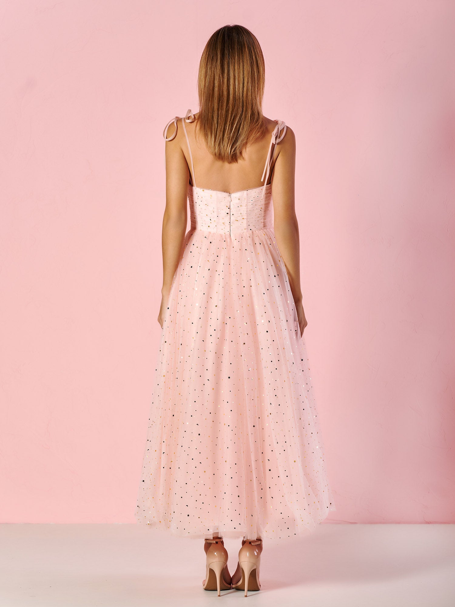 Sweetheart Neckline Starlit Cloar Maxi Length Tulle Prom Dress