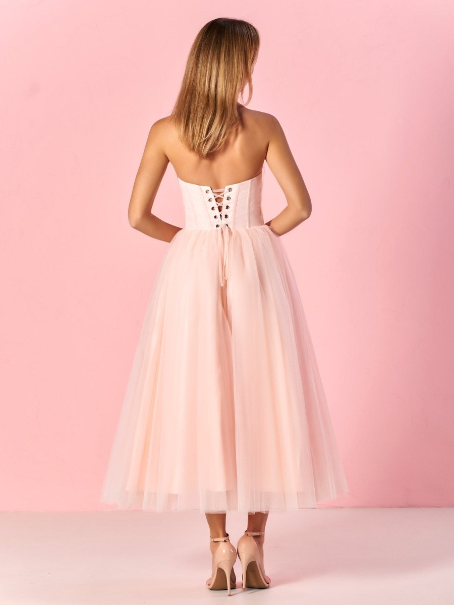 fall tulle dress Strapless Puffy Midi Tulle Dress