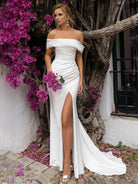 Hathaway | Mermaid Satin Off - the - Shoulder Sheath Wedding Dress with Zipper and Slit - KissProm