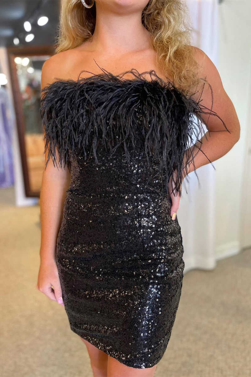 Farrah |Sheath Sequin Homecoming Dress with Feather
