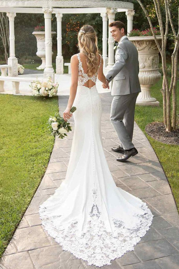Karina | Lace Straps Sweep Train Mermaid White Wedding Dress