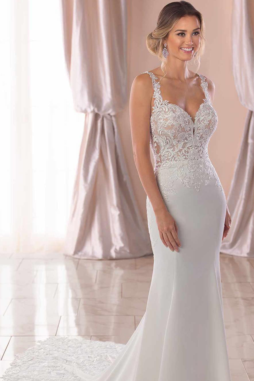 Karina | Lace Straps Court Train Mermaid White Wedding Dress