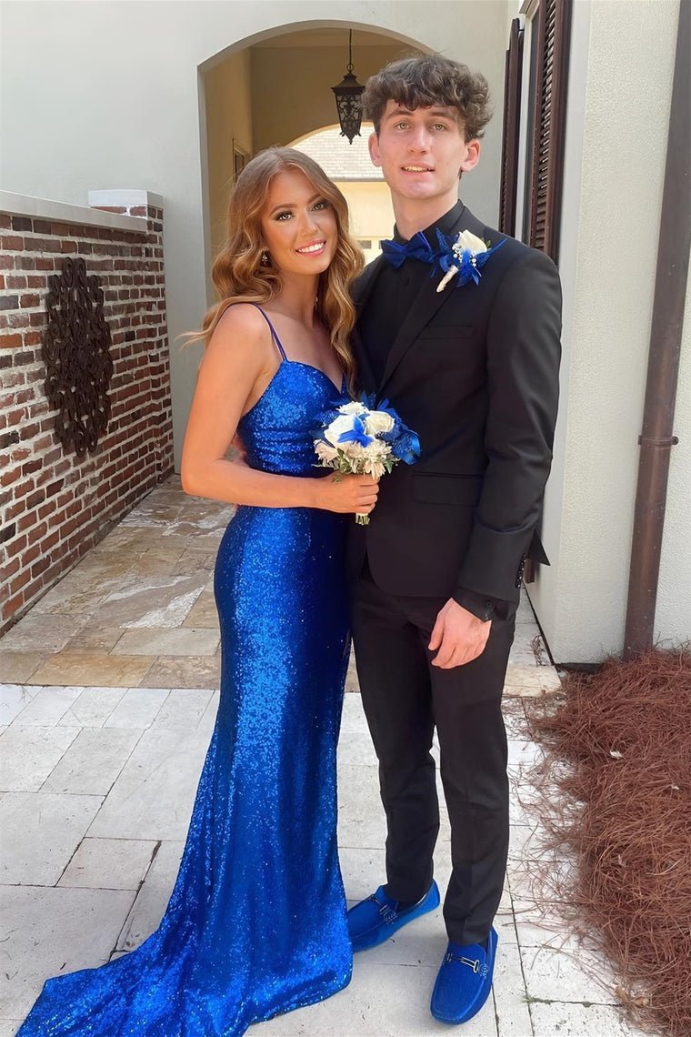 blue sparkly prom dress Simple blue v neck sequin long prom dress, A line blue evening dress –  dresstby main image 0