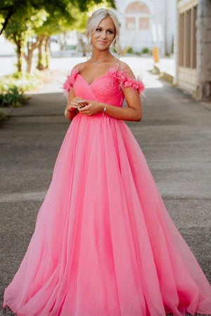 Off The Shoulder Coral Long Prom Dress Coral Pink / 16