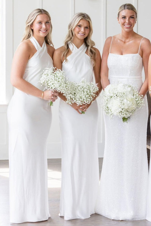 Black Halter Cutout Back Long Bridesmaid Dress - KissProm